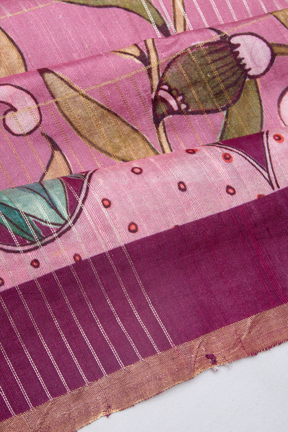 Tussar Floral Printed Pink Saree