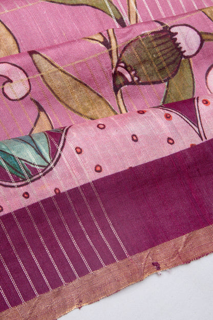 Tussar Floral Printed Pink Saree