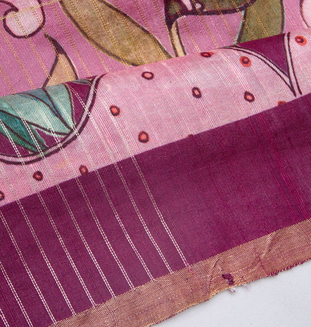 Tussar Floral Printed Pink Saree