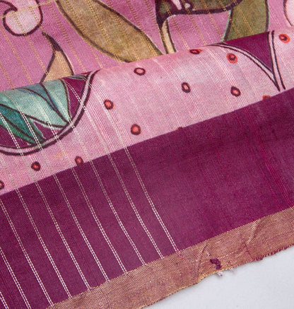 Tussar Floral Printed Pink Saree