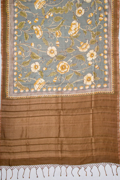 Tussar Floral Printed Grey Saree