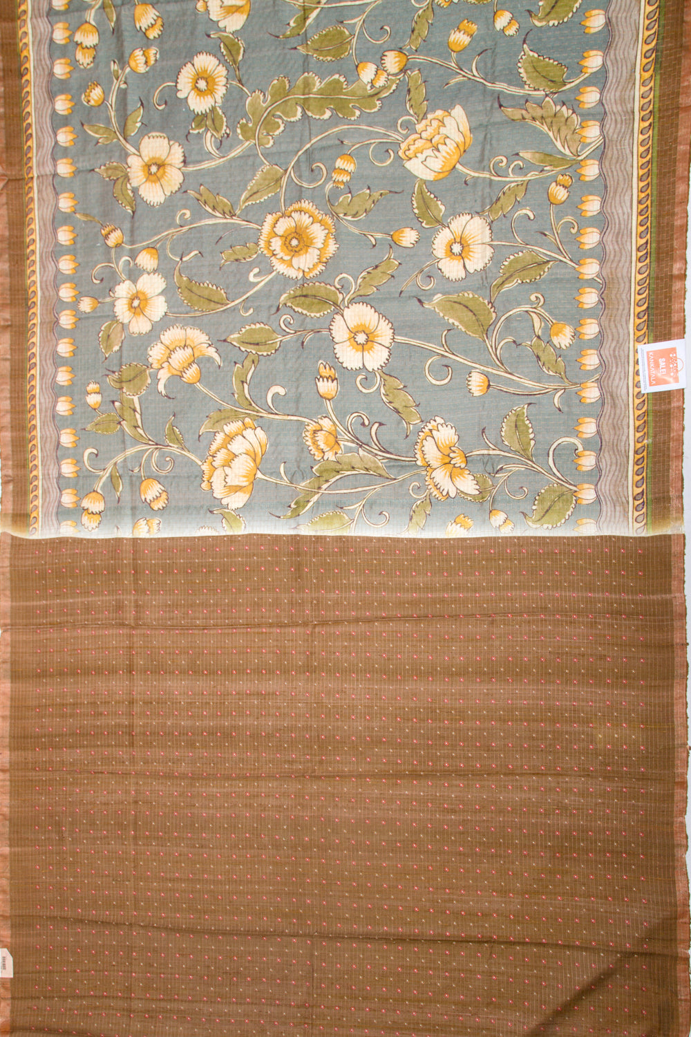 Tussar Floral Printed Grey Saree