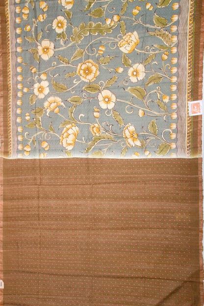 Tussar Floral Printed Grey Saree