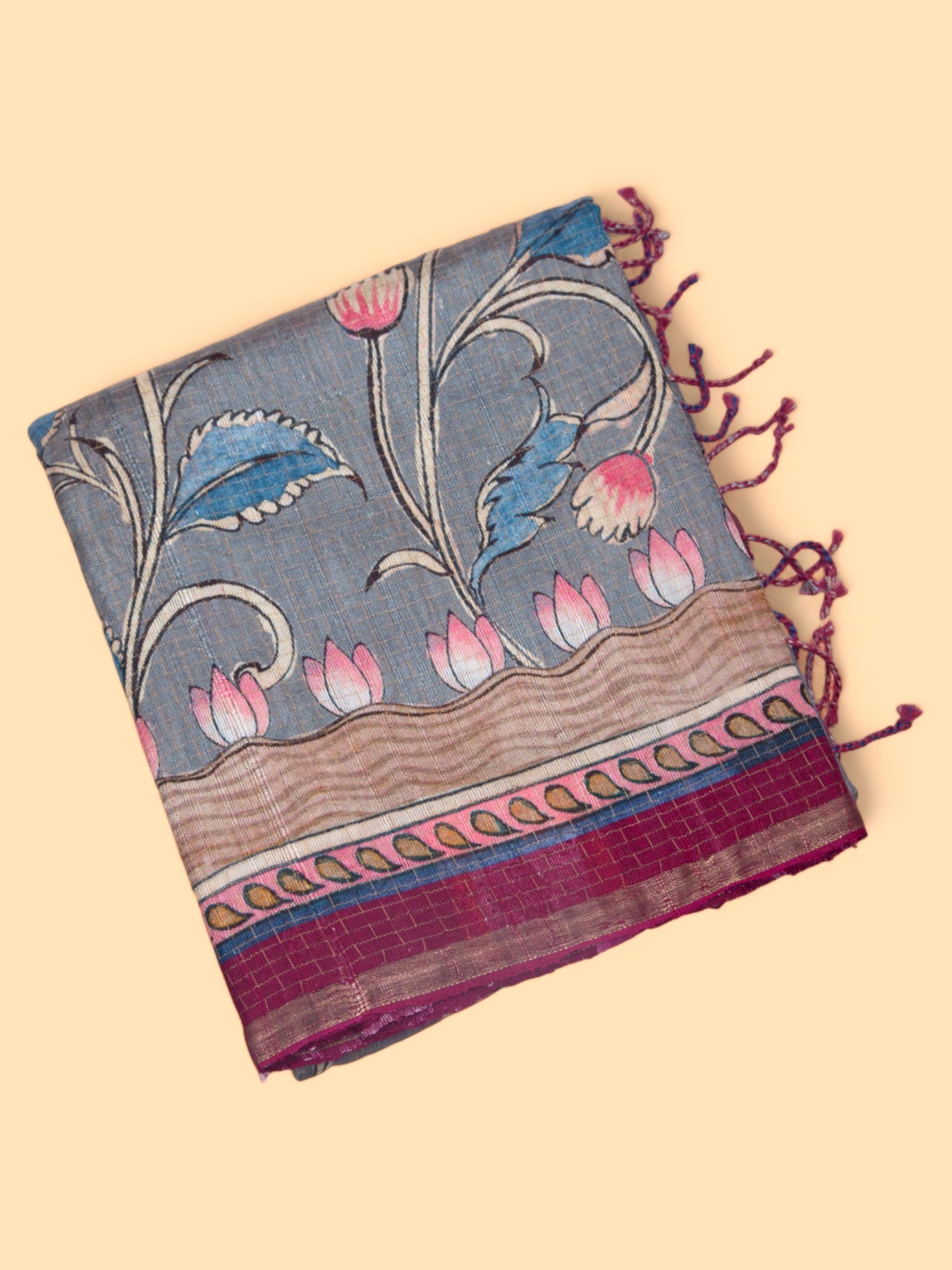 Tussar Floral Printed Grey Saree