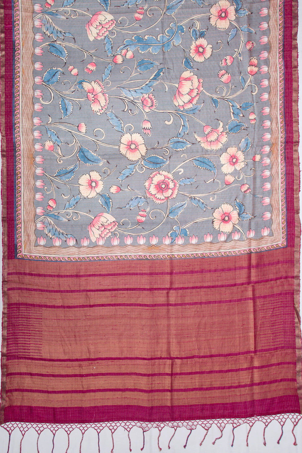 Tussar Floral Printed Grey Saree
