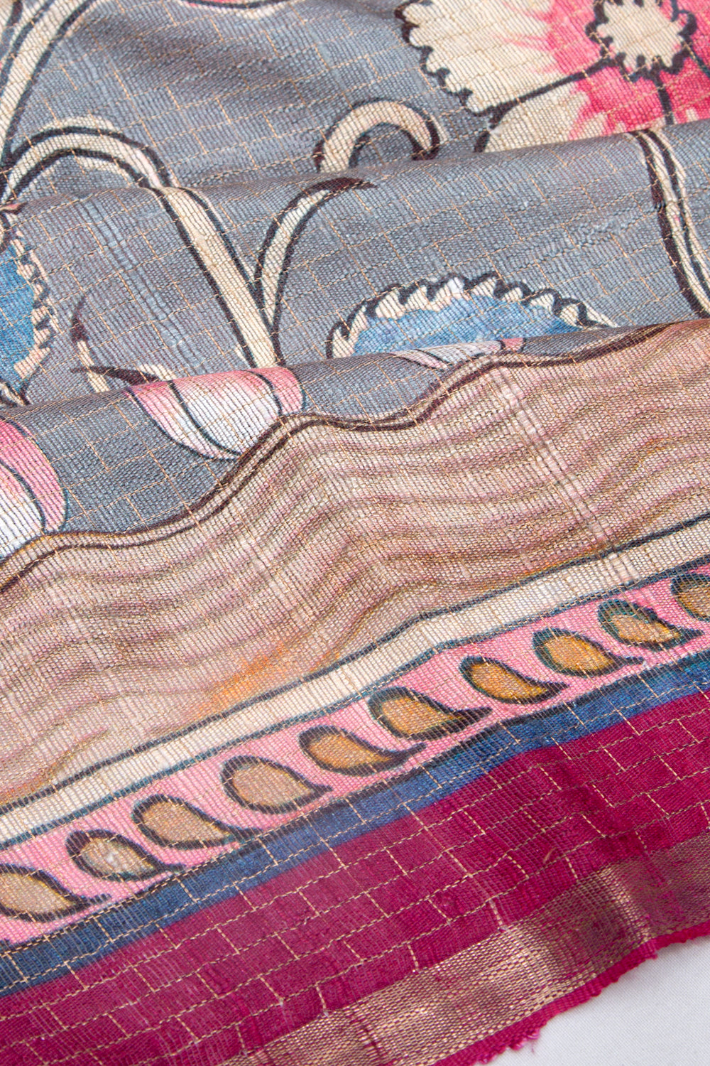 Tussar Floral Printed Grey Saree