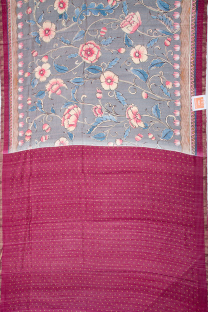 Tussar Floral Printed Grey Saree
