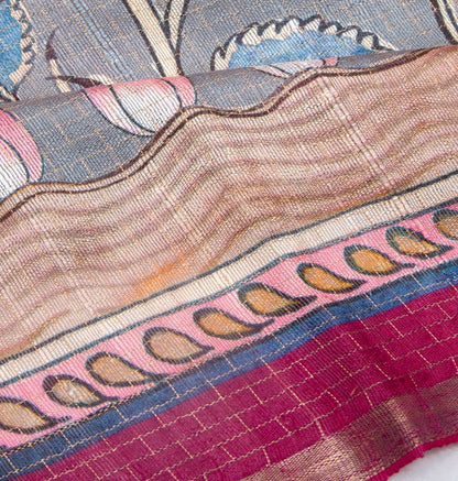 Tussar Floral Printed Grey Saree