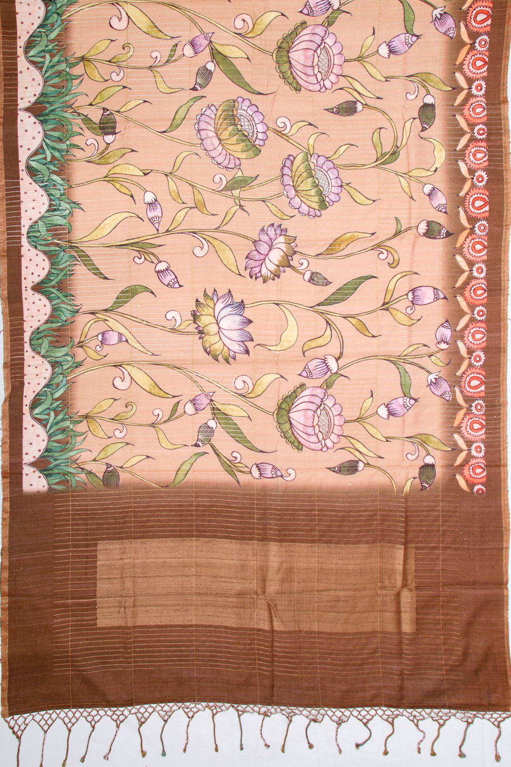 Tussar Floral Printed Peach Saree