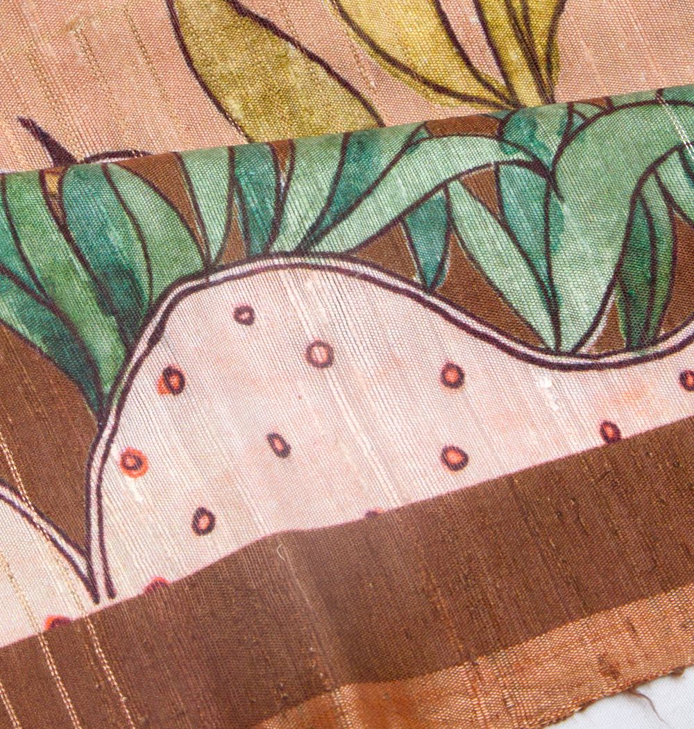 Tussar Floral Printed Peach Saree