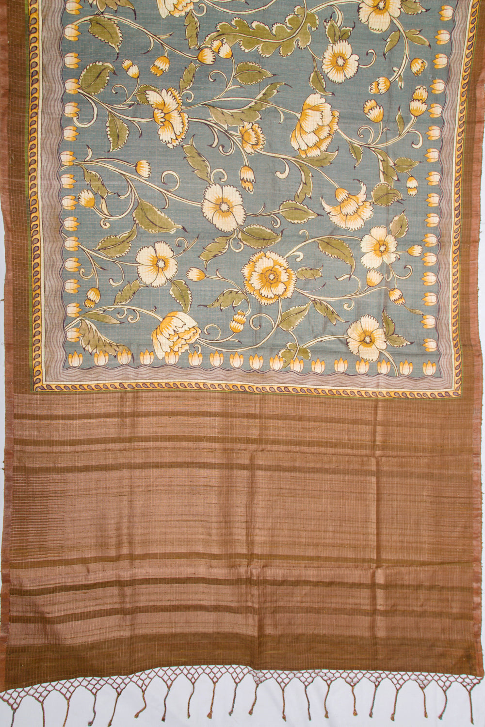 Tussar Floral Printed Grey Saree