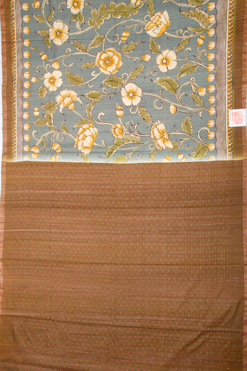 Tussar Floral Printed Grey Saree