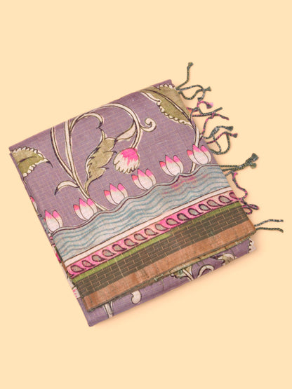 Tussar Floral Printed Lavender Saree