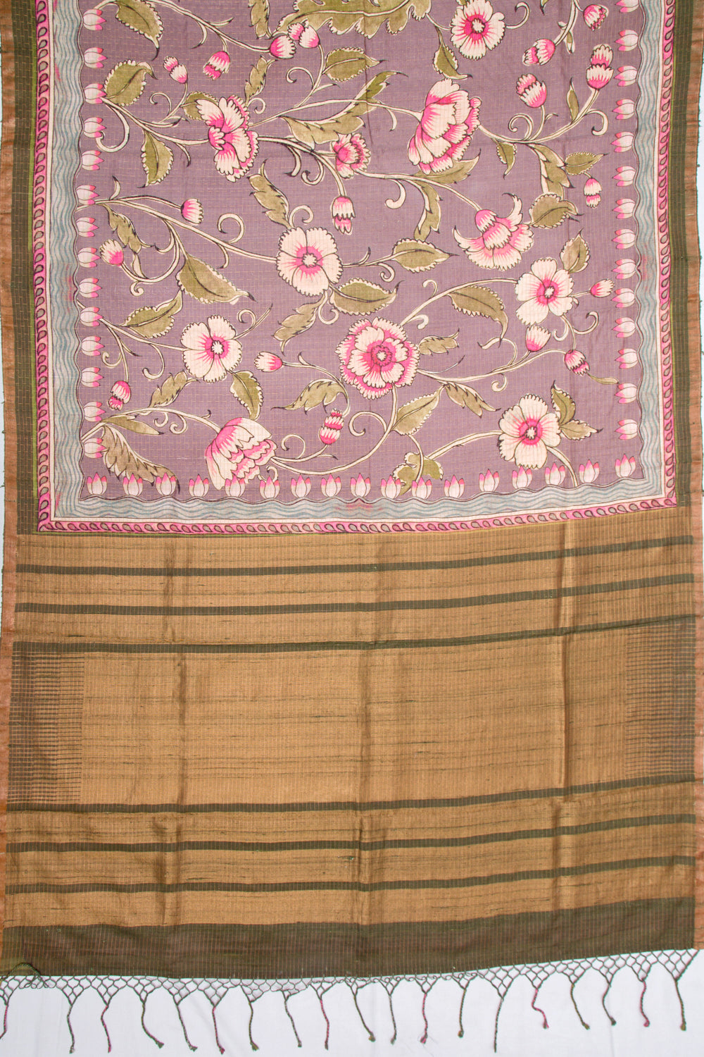 Tussar Floral Printed Lavender Saree