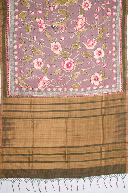 Tussar Floral Printed Lavender Saree