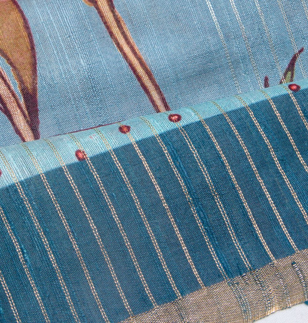 Tussar Floral Printed Blue Saree