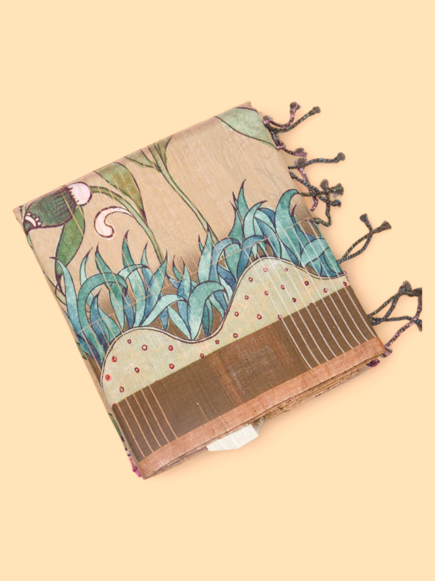 Tussar Floral Printed Beige Saree