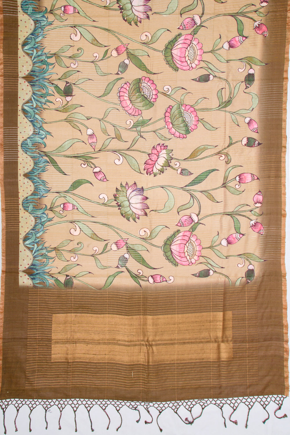 Tussar Floral Printed Beige Saree