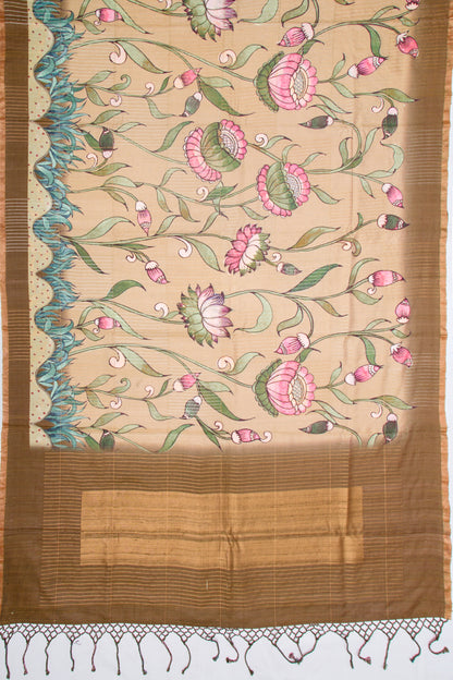 Tussar Floral Printed Beige Saree