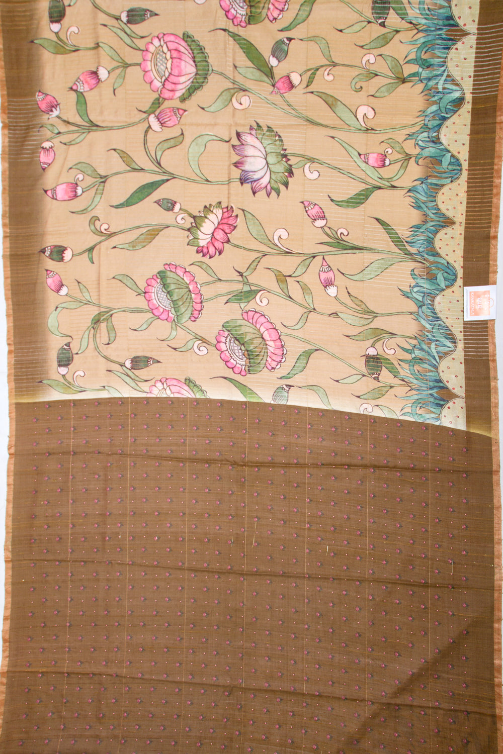 Tussar Floral Printed Beige Saree