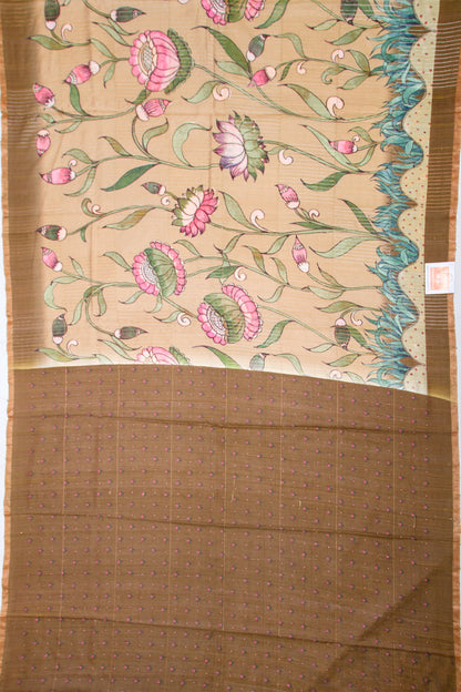Tussar Floral Printed Beige Saree