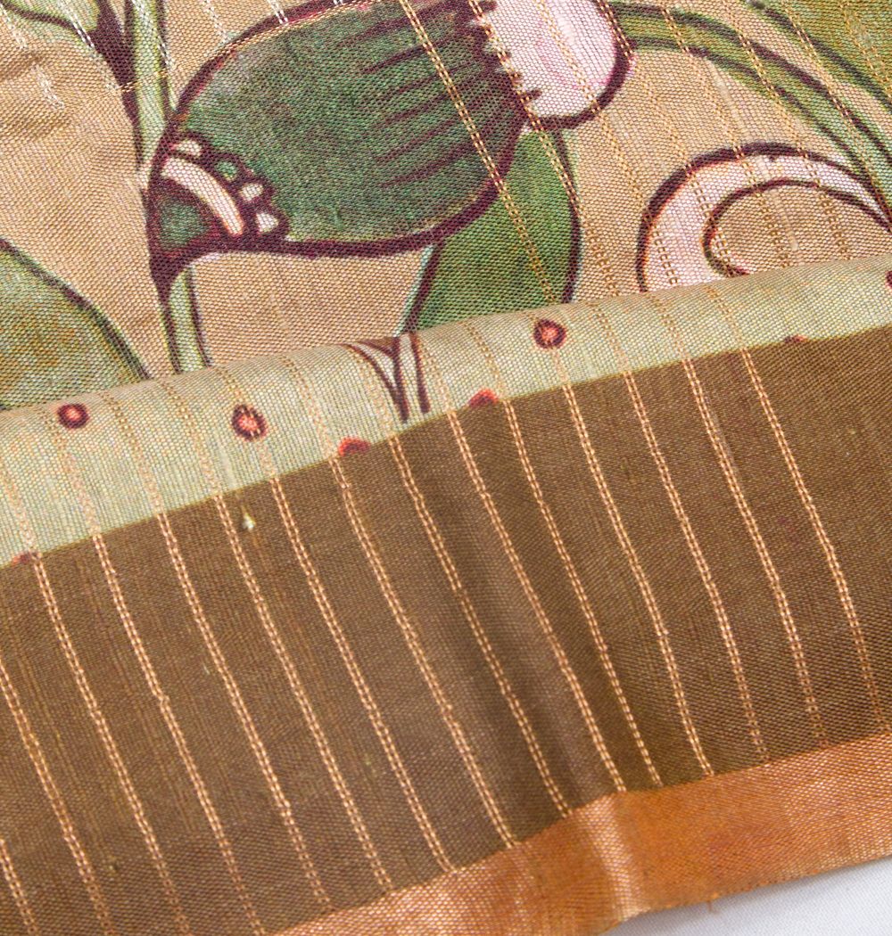 Tussar Floral Printed Beige Saree