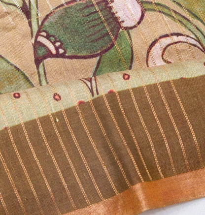 Tussar Floral Printed Beige Saree