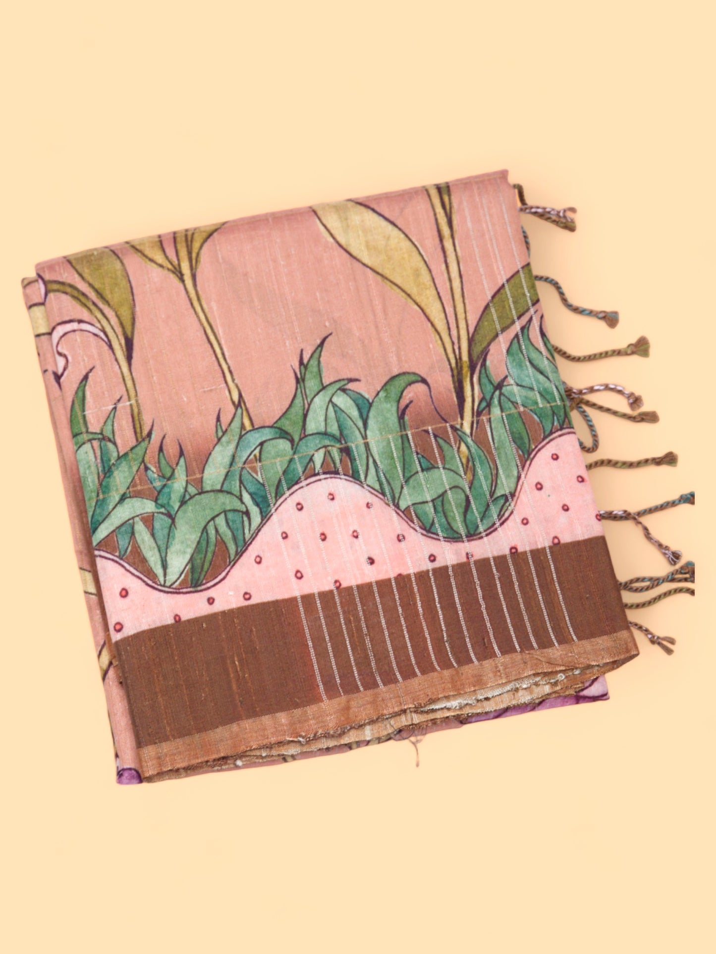 Tussar Floral Printed Peach Saree