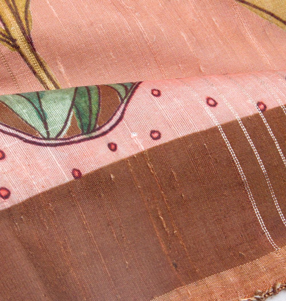 Tussar Floral Printed Peach Saree