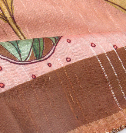 Tussar Floral Printed Peach Saree