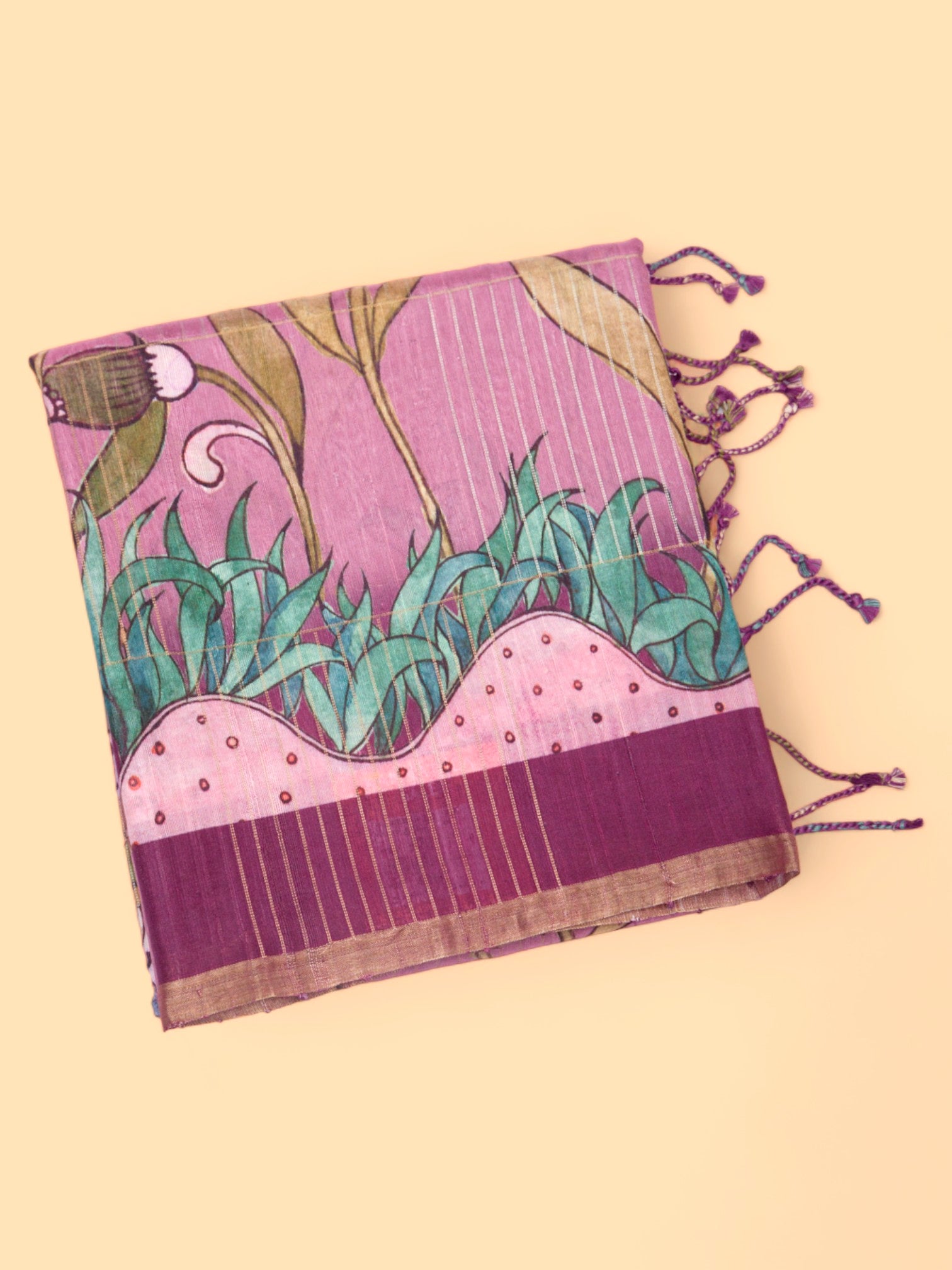 Tussar Floral Printed Pink Saree