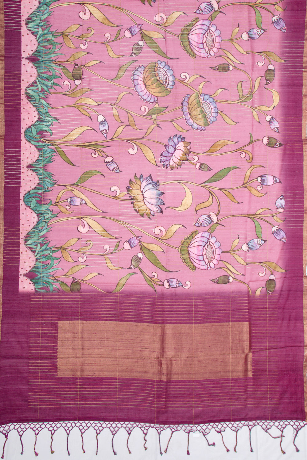 Tussar Floral Printed Pink Saree