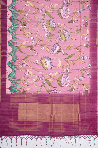 Tussar Floral Printed Pink Saree