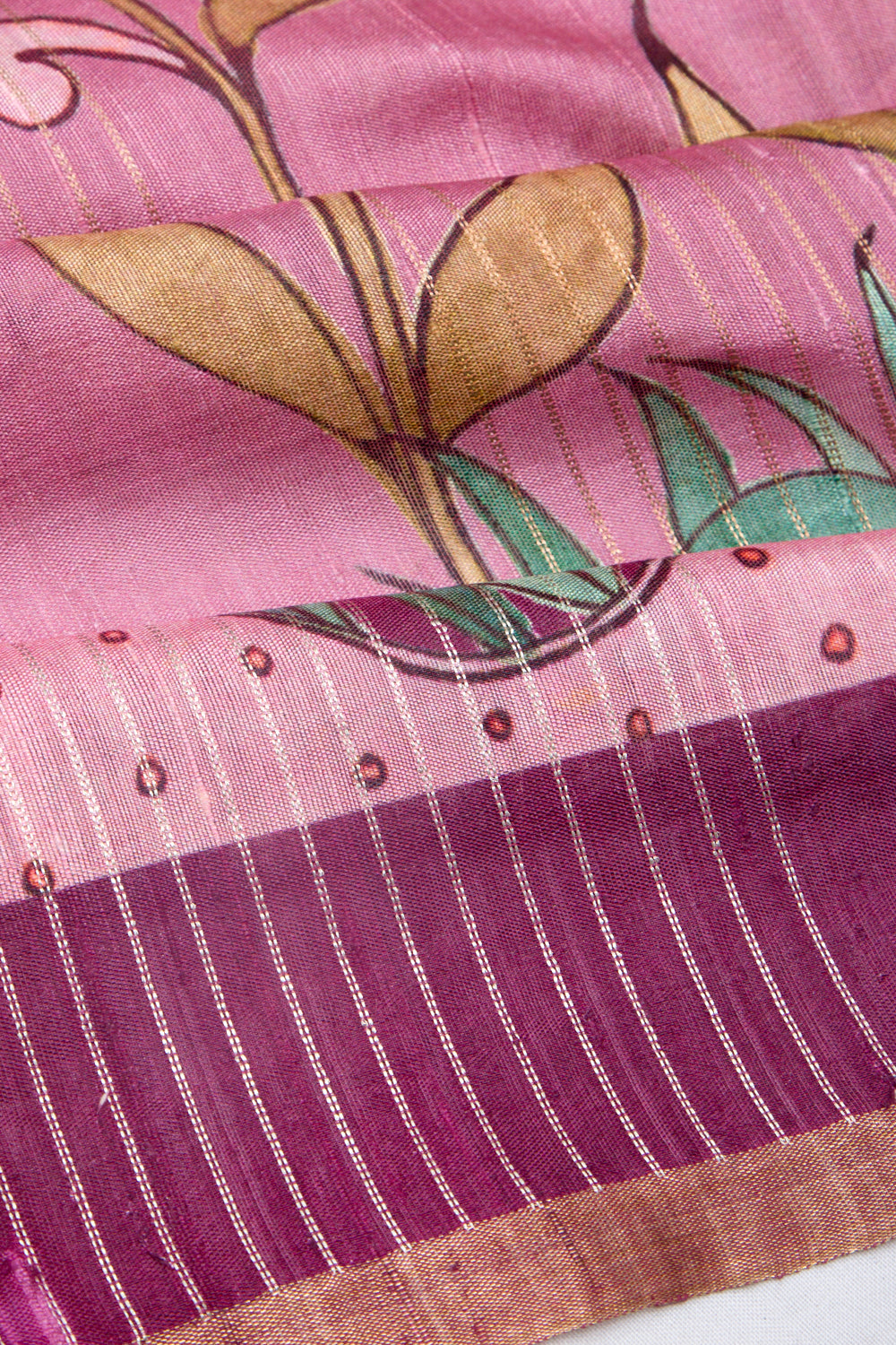 Tussar Floral Printed Pink Saree