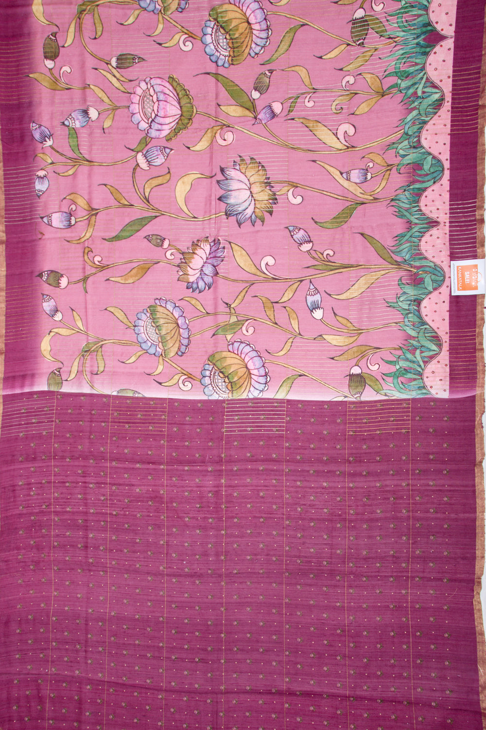 Tussar Floral Printed Pink Saree