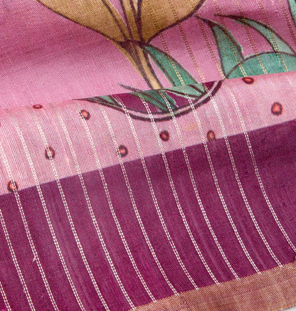 Tussar Floral Printed Pink Saree