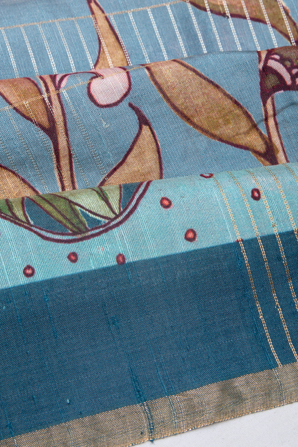 Tussar Floral Printed Blue Saree