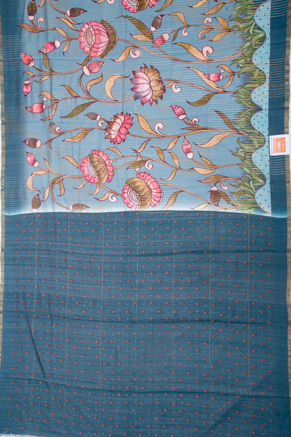Tussar Floral Printed Blue Saree