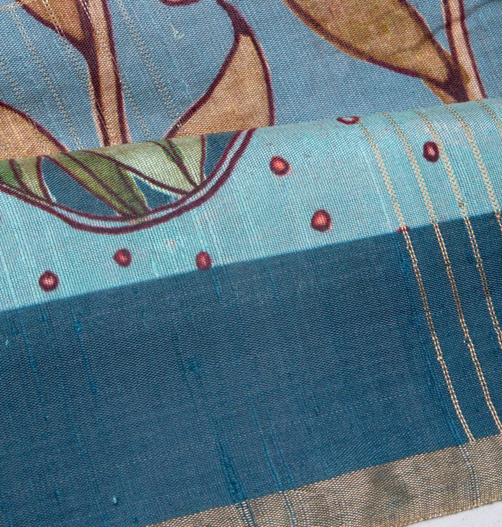 Tussar Floral Printed Blue Saree