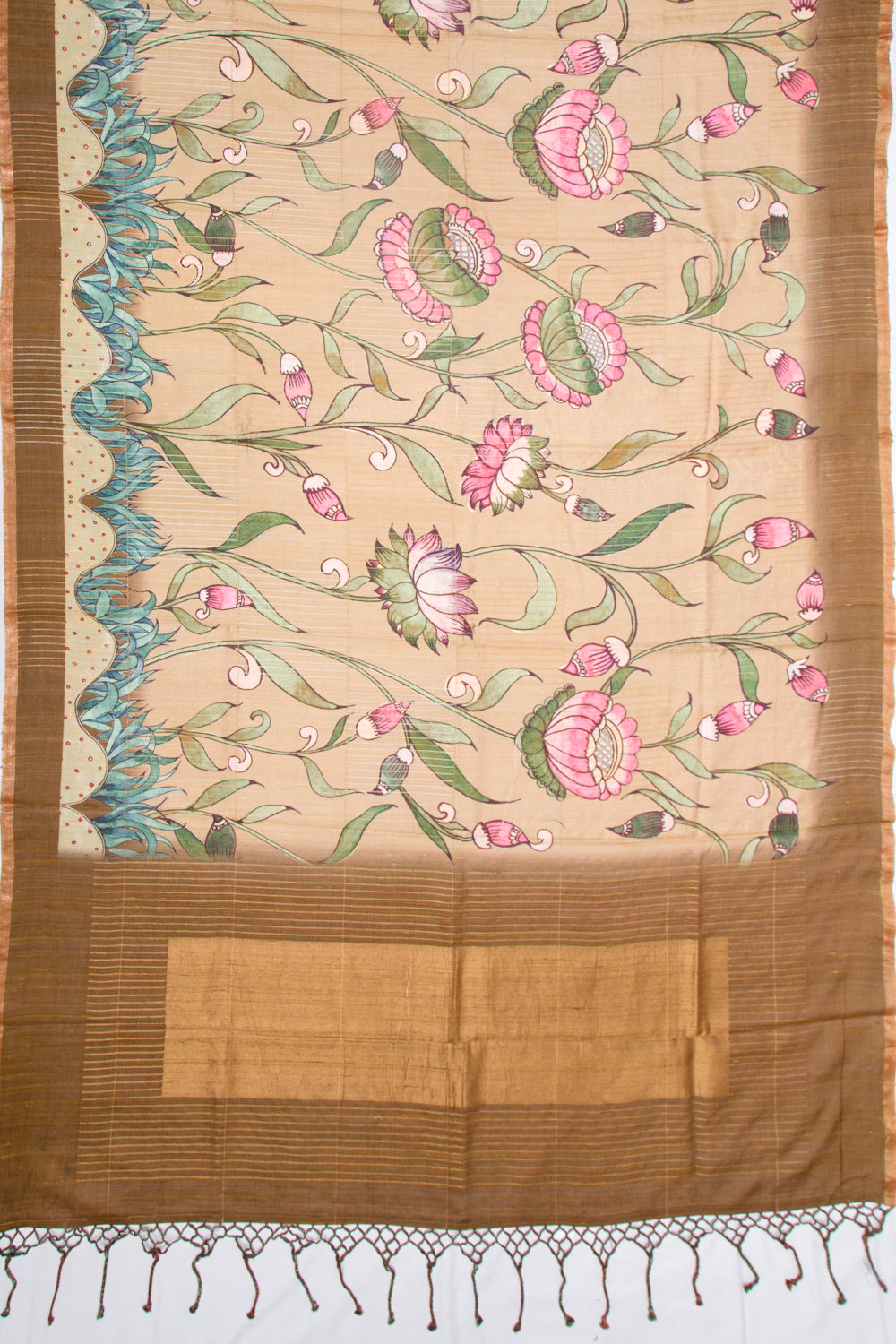 Tussar Floral Printed Beige Saree