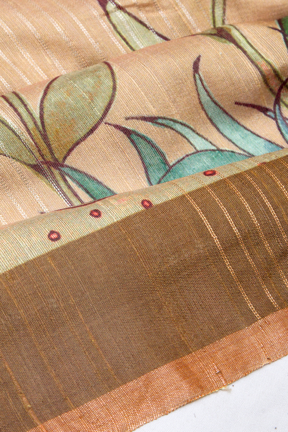 Tussar Floral Printed Beige Saree