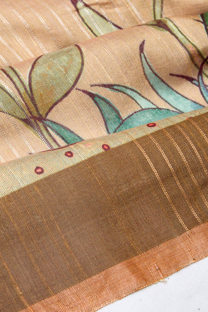 Tussar Floral Printed Beige Saree