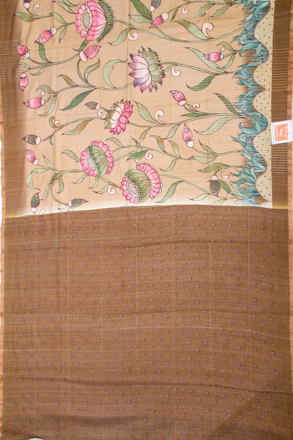 Tussar Floral Printed Beige Saree