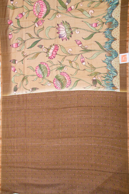 Tussar Floral Printed Beige Saree