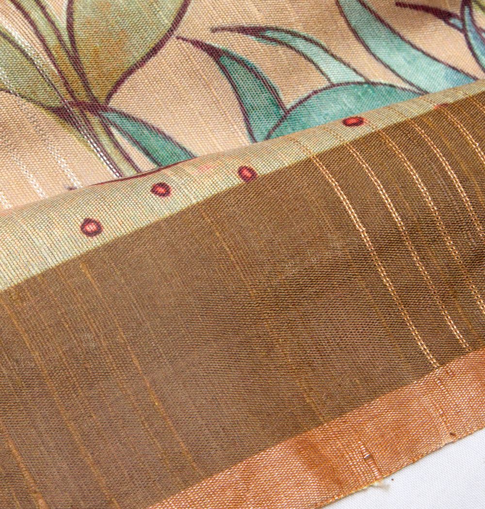 Tussar Floral Printed Beige Saree