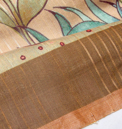 Tussar Floral Printed Beige Saree