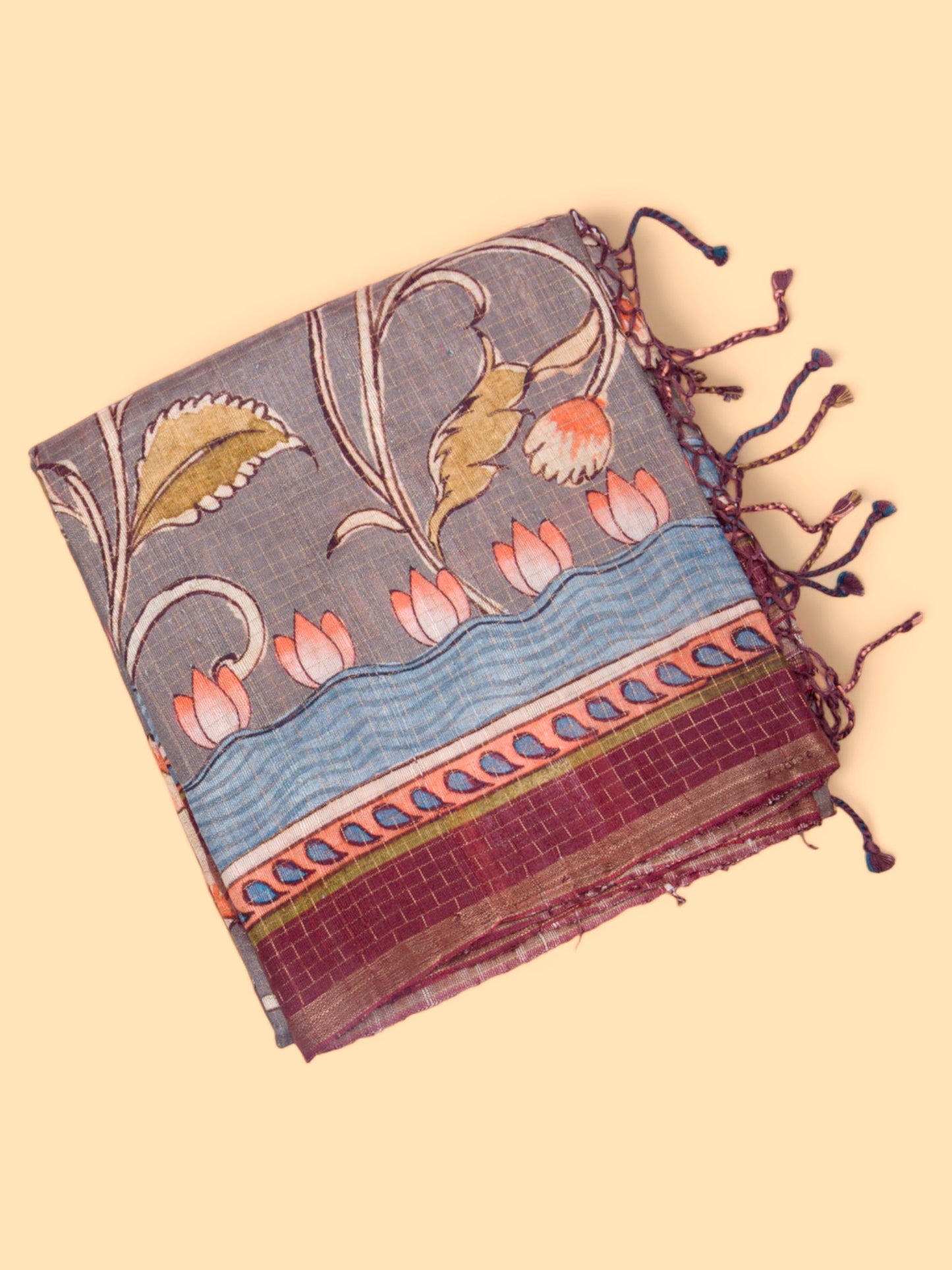 Tussar Floral Printed Grey Saree