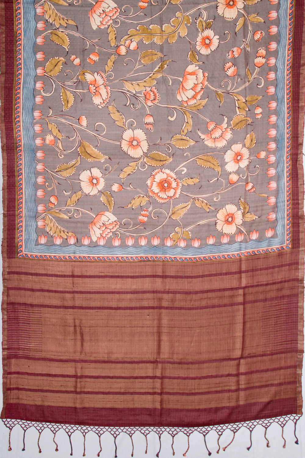 Tussar Floral Printed Grey Saree