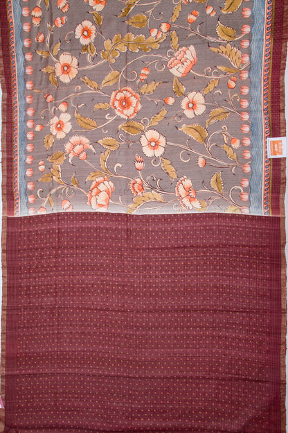 Tussar Floral Printed Grey Saree