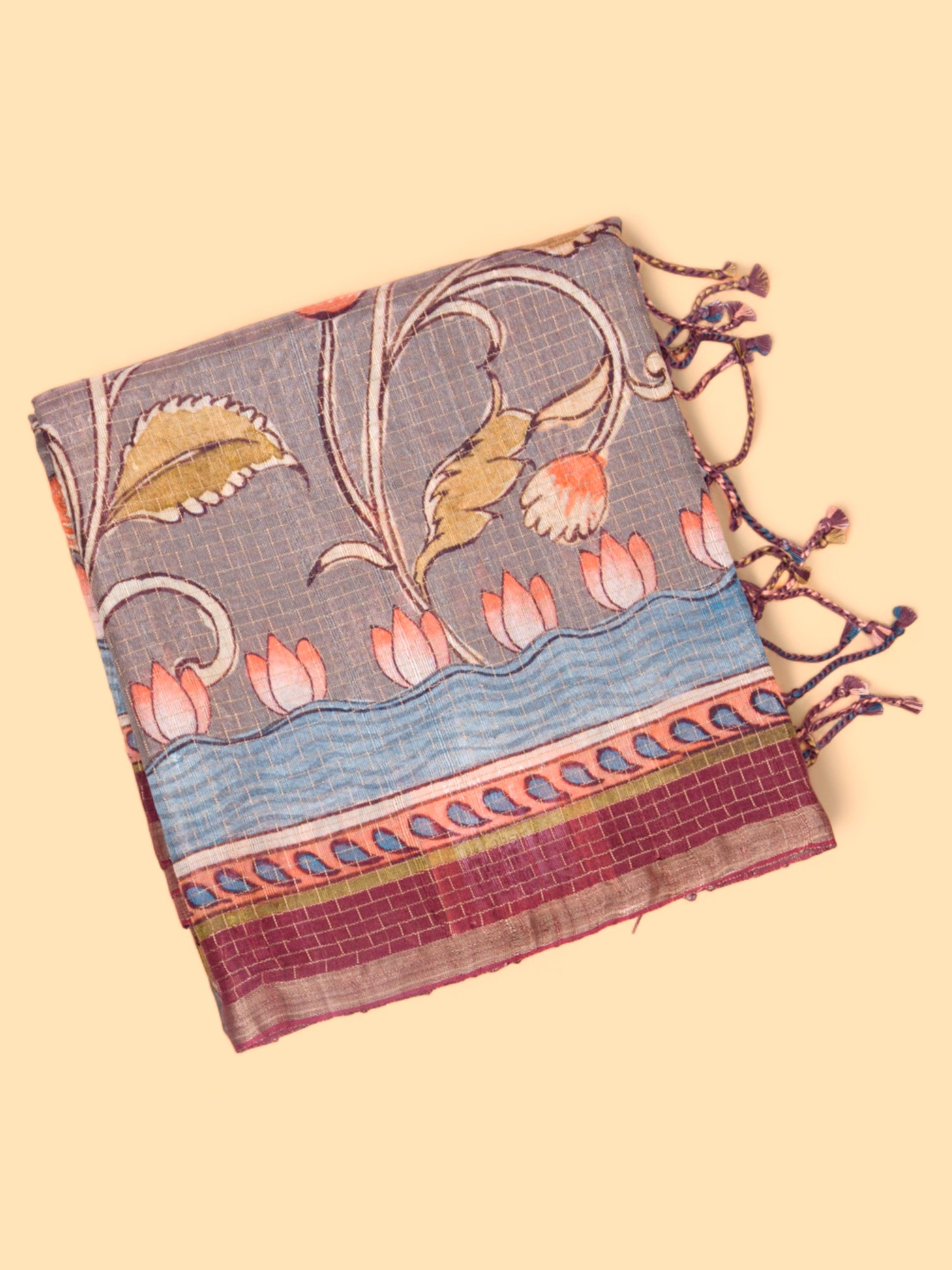 Tussar Floral Printed Grey Saree